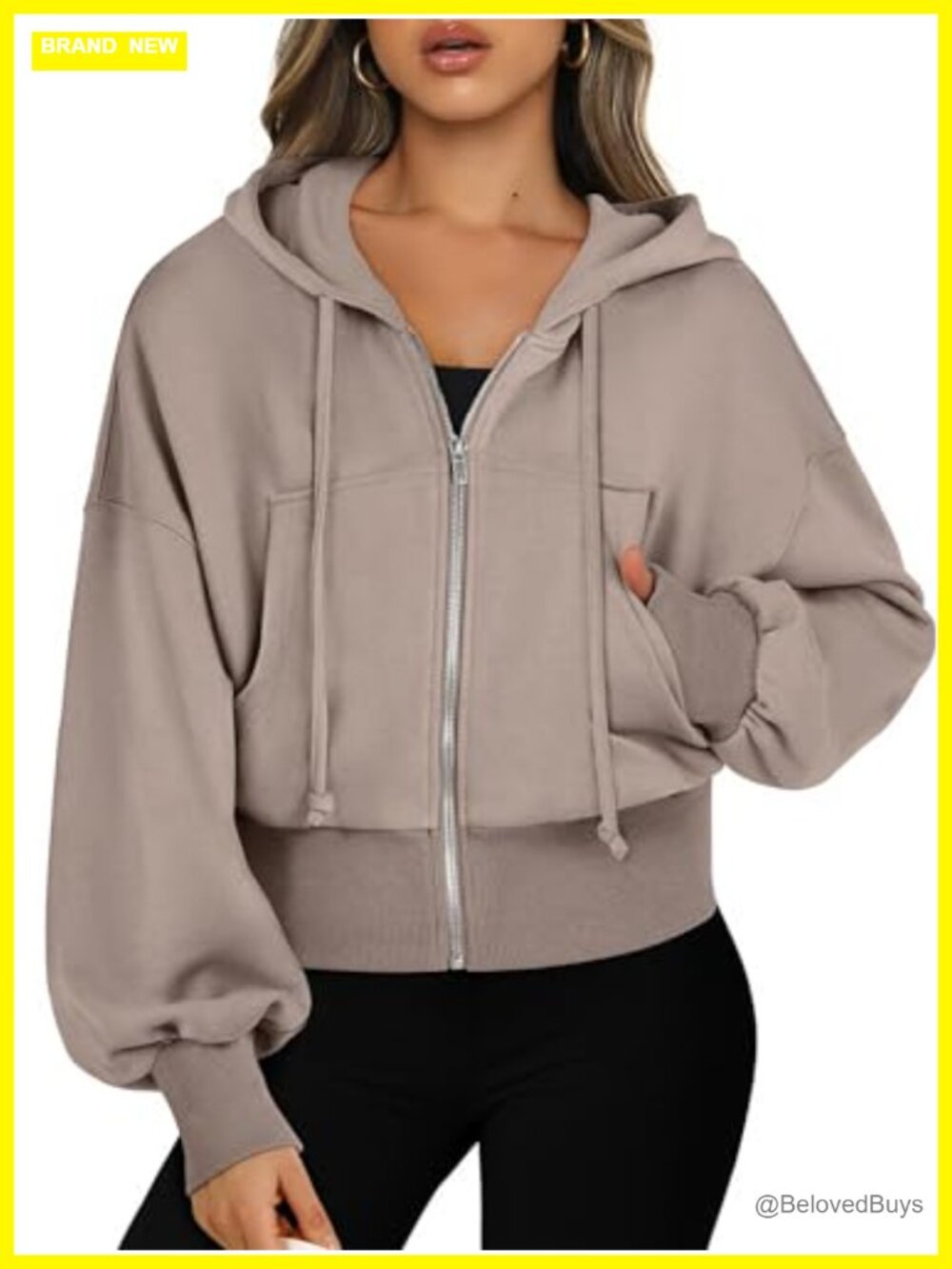 Women's Cropped Zip Up Hoodie Long Sleeve Casual Sweatshirt